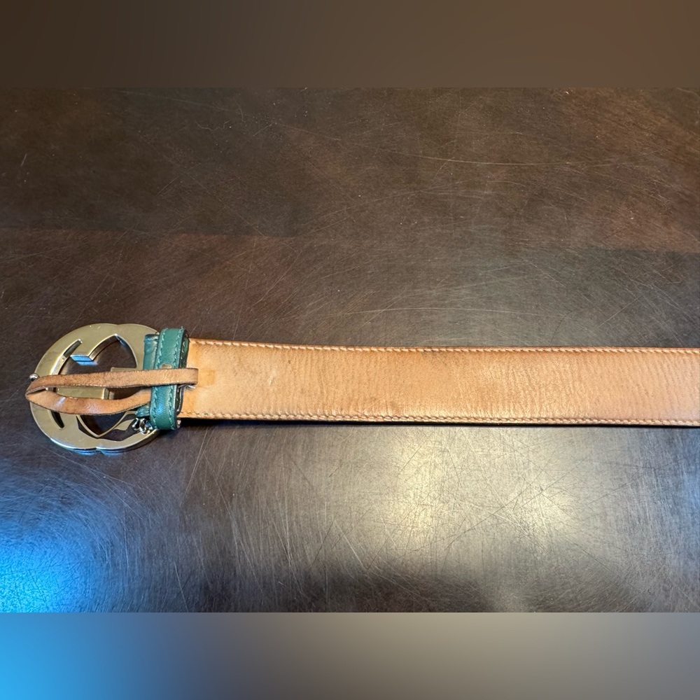 Authentic Gucci GG Supreme Logo Leather Belt Green Size 95 / US 38 - Picture 7 of 11